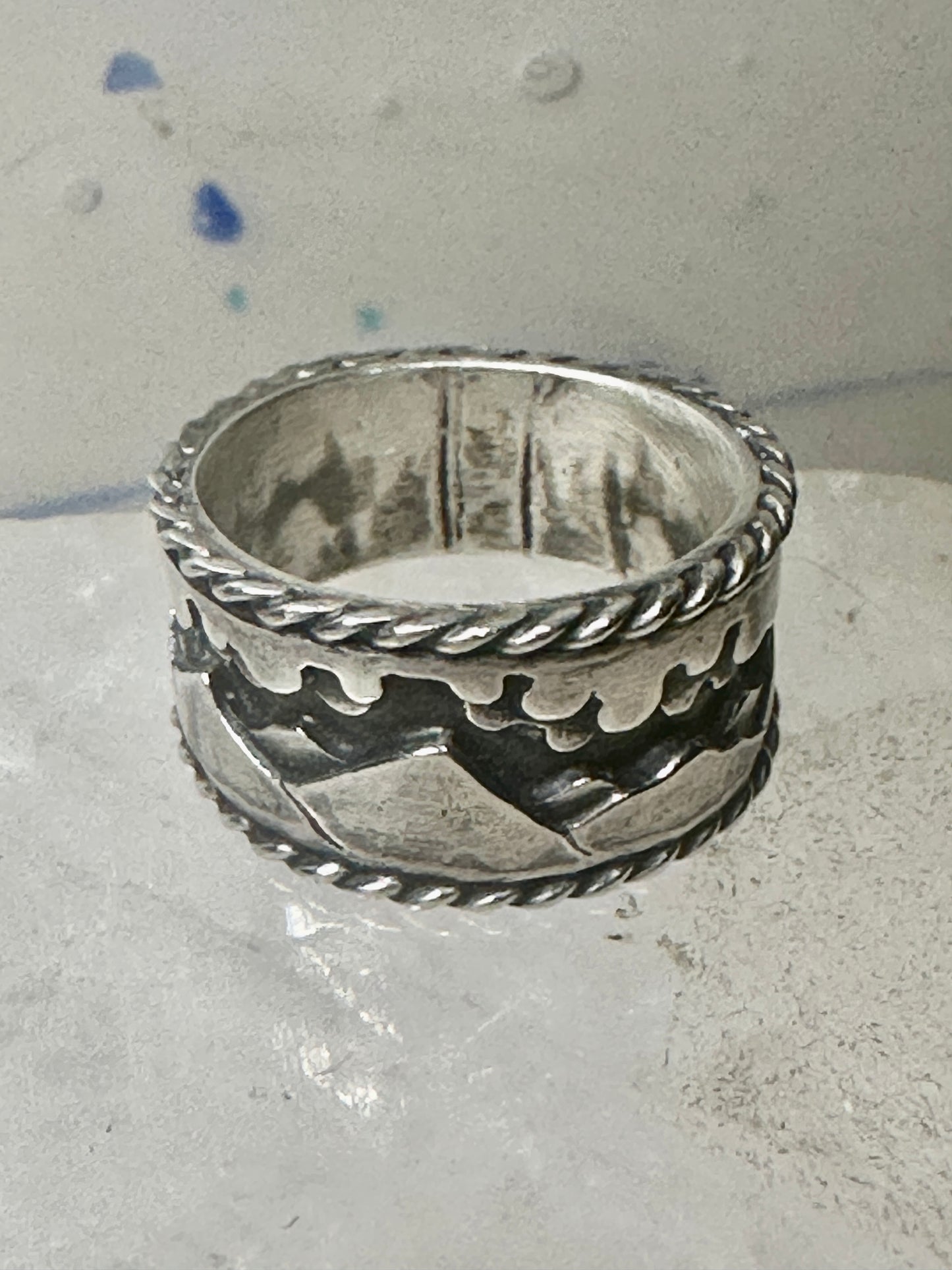 Mountains Clouds ring size 5 three D band southwest sterling silver women boys