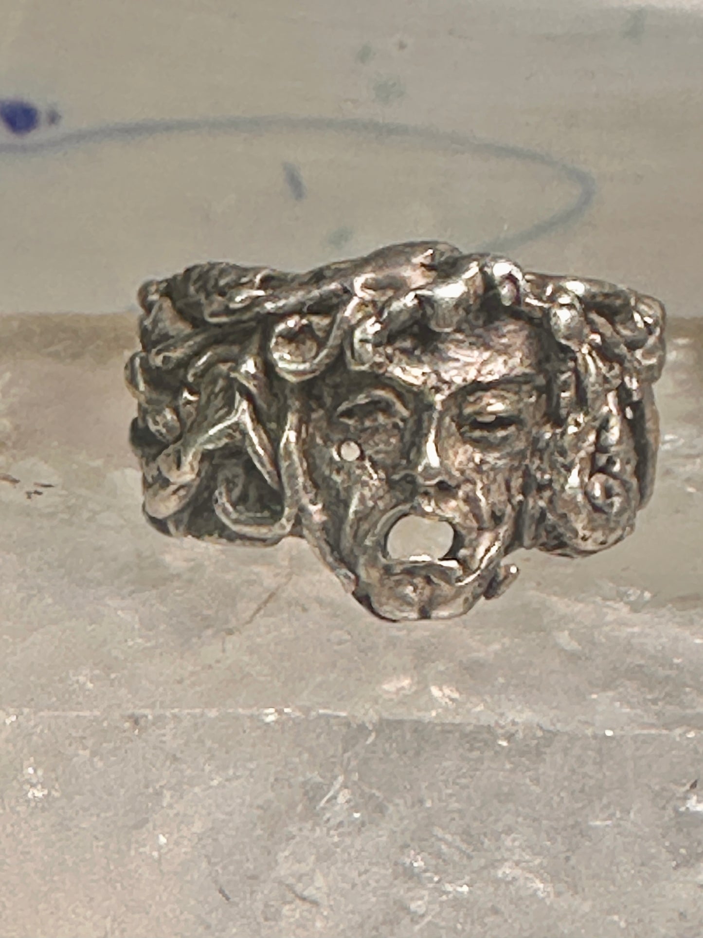Man face ring brutalist band size 6.5 sterling silver women