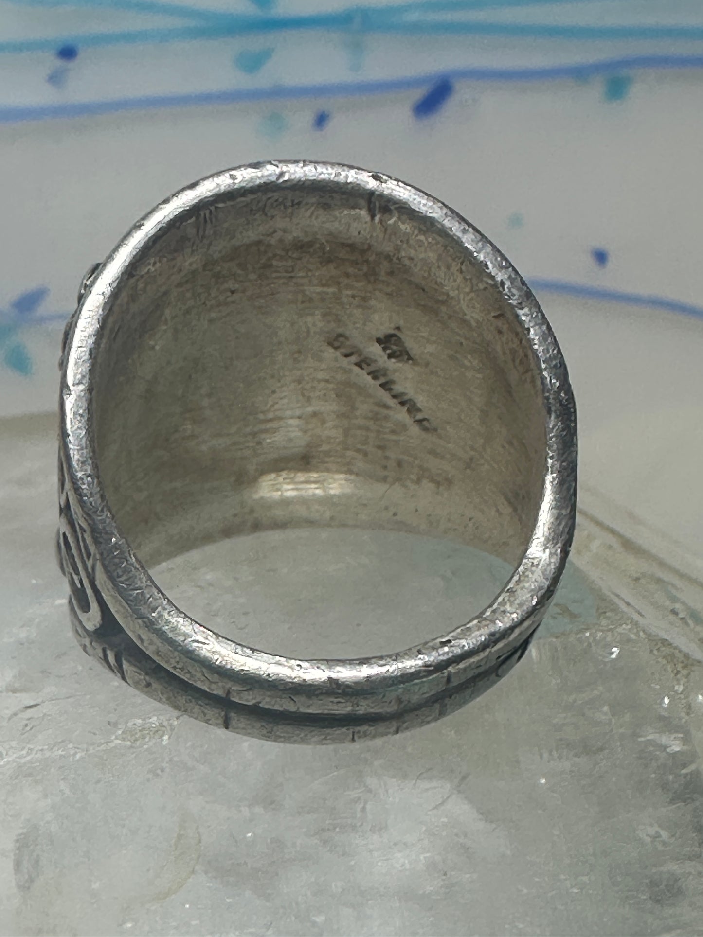 Navajo ring turquoise cigar band flowers leaves size 9.25 sterling silver women men