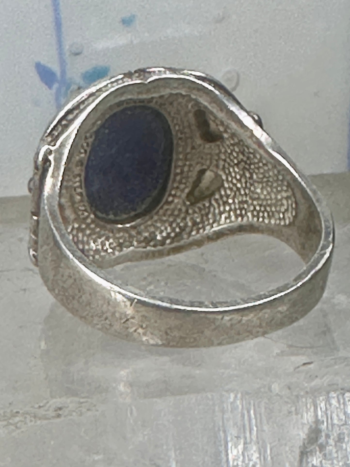 Blue Hills Gold ring Blue lapis band leaves size 9.75 sterling silver women men