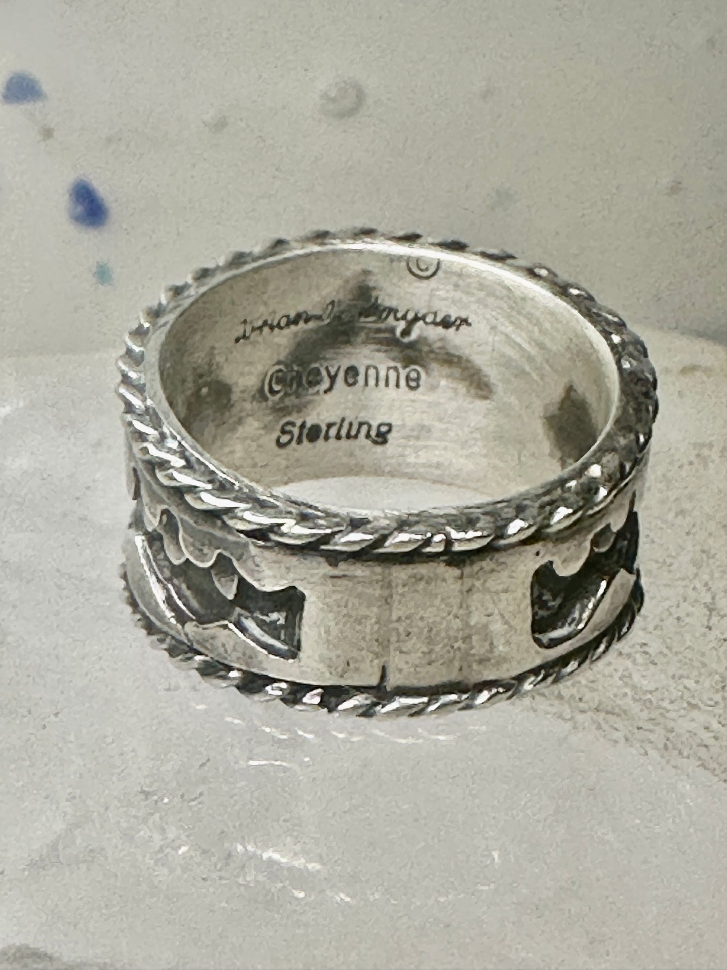 Mountains Clouds ring size 5 three D band southwest sterling silver women boys