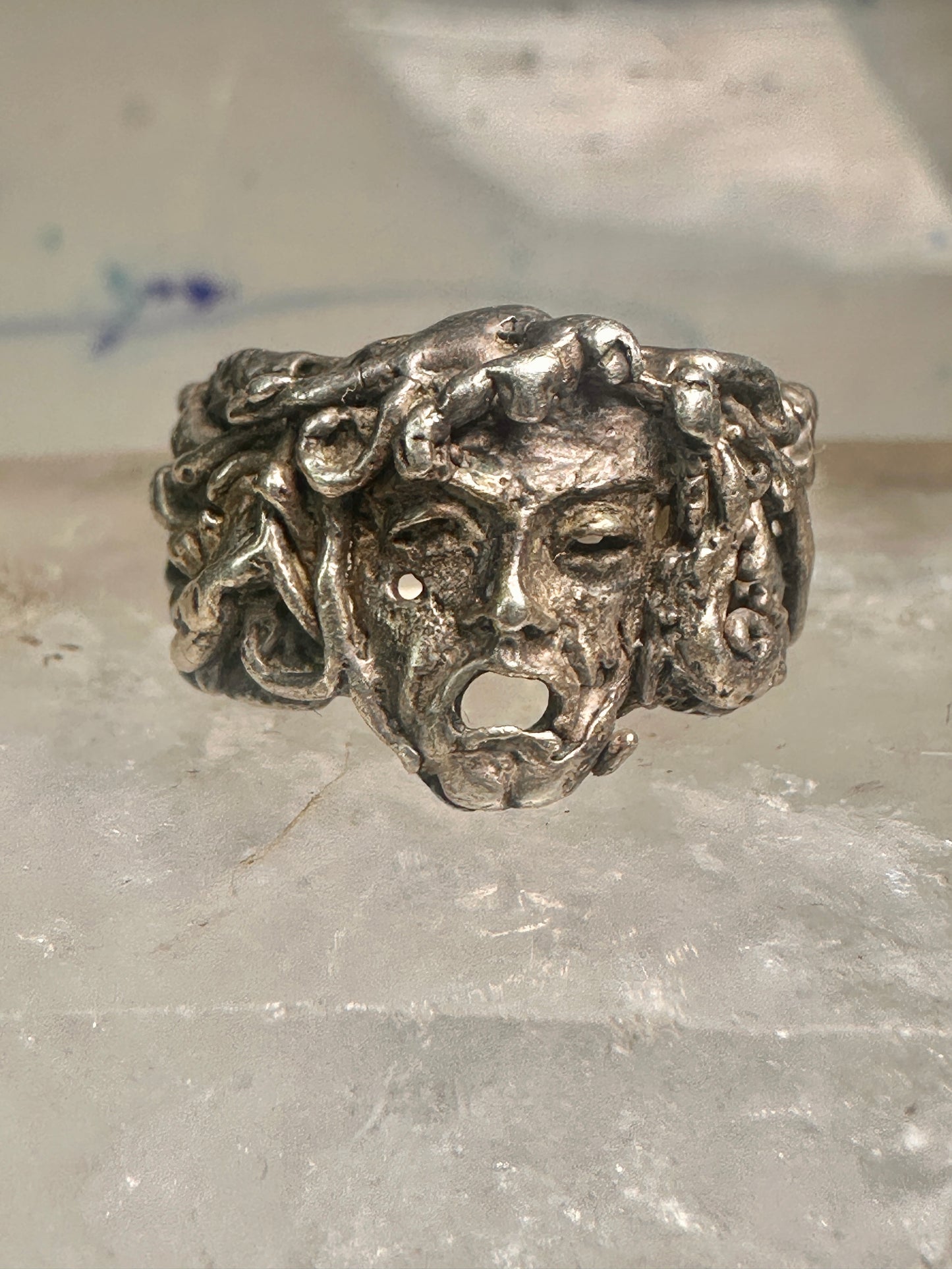 Man face ring brutalist band size 6.5 sterling silver women