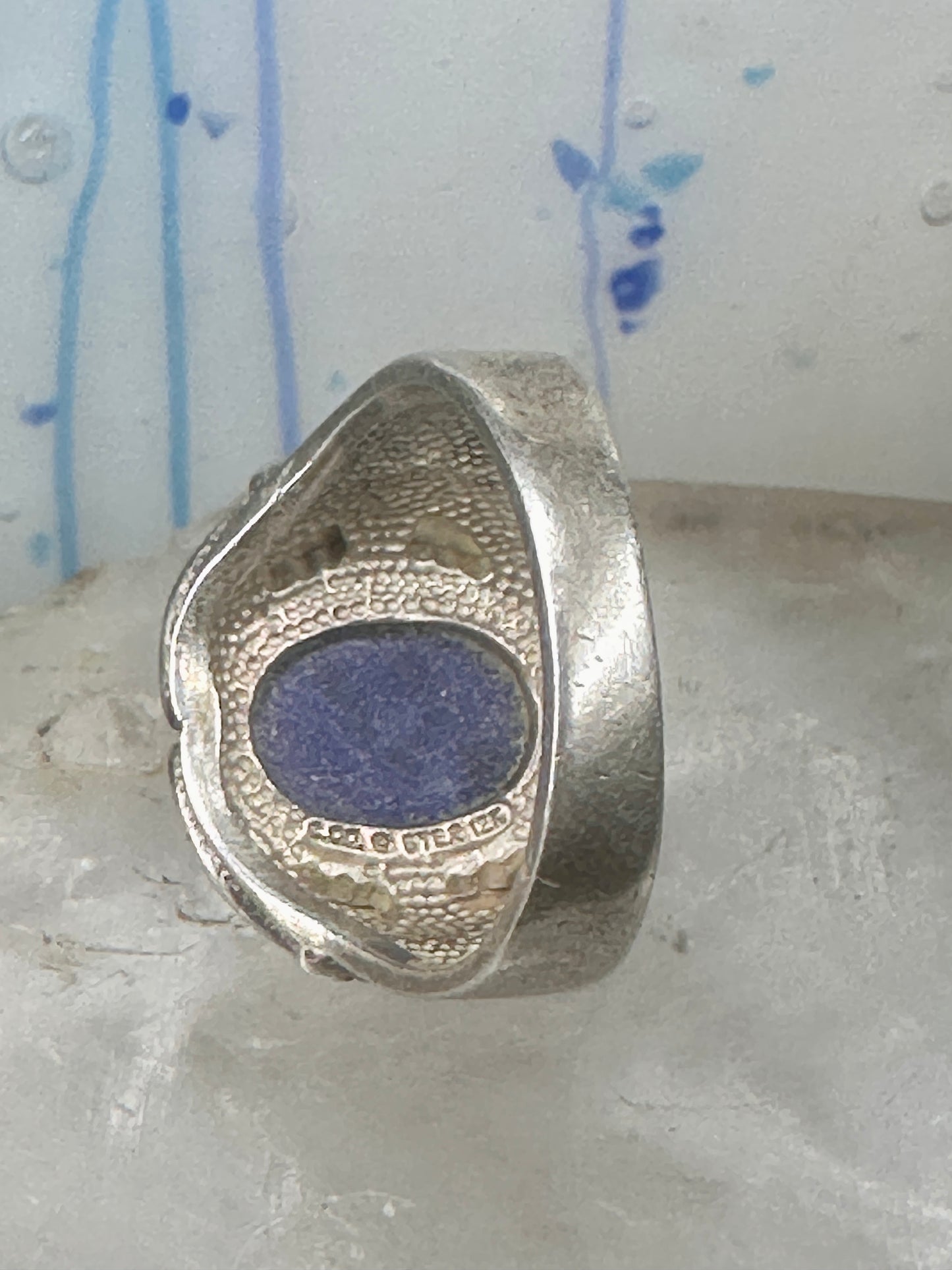 Blue Hills Gold ring Blue lapis band leaves size 9.75 sterling silver women men