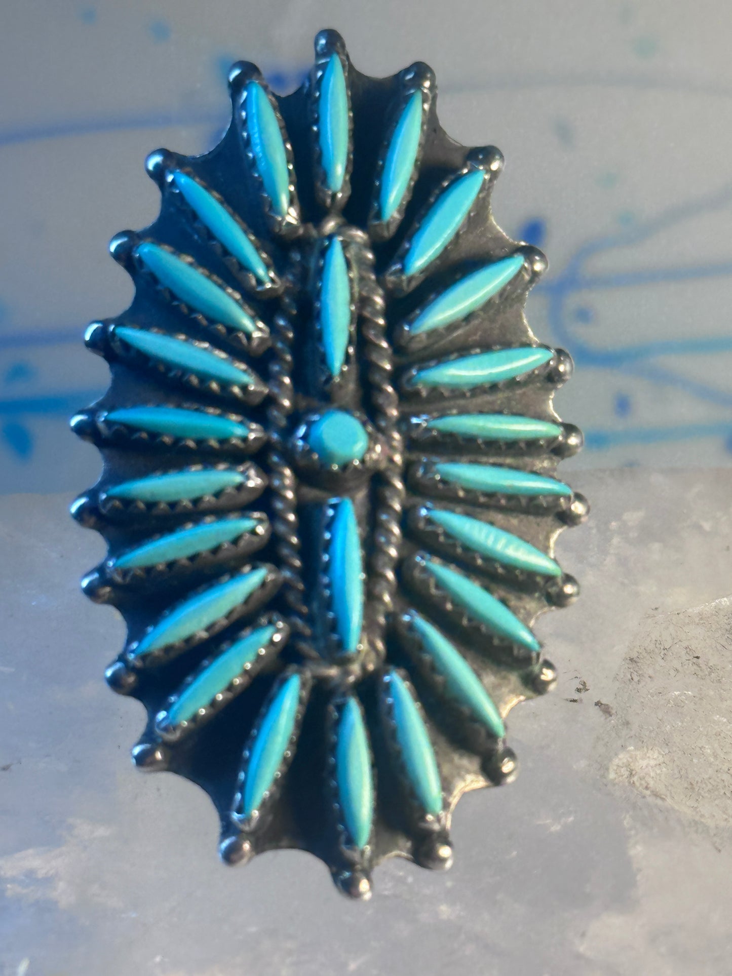 Zuni ring long turquoise petite point sterling silver size 10.50 women