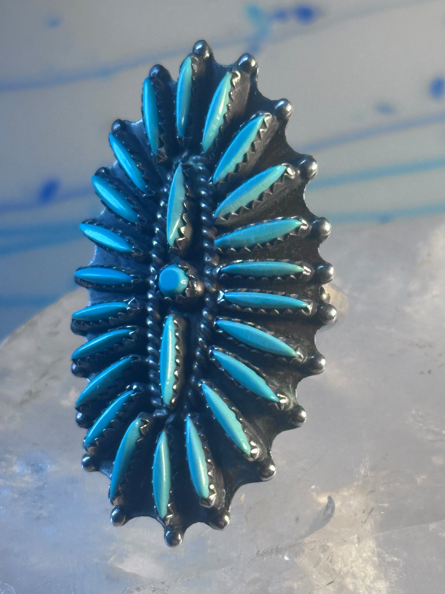 Zuni ring long turquoise petite point sterling silver size 10.50 women