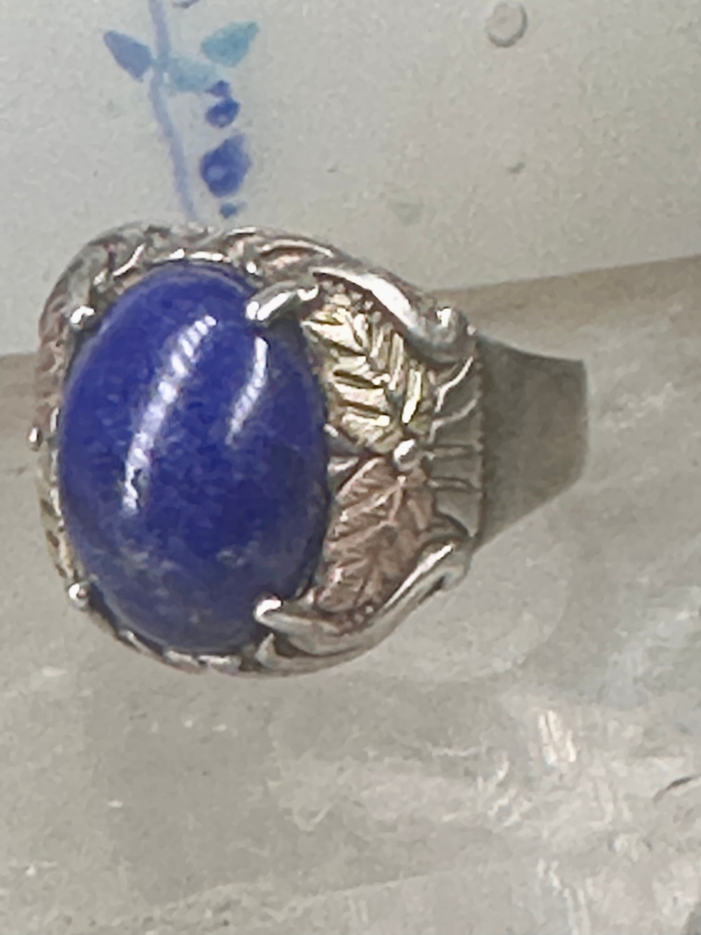 Blue Hills Gold ring Blue lapis band leaves size 9.75 sterling silver women men