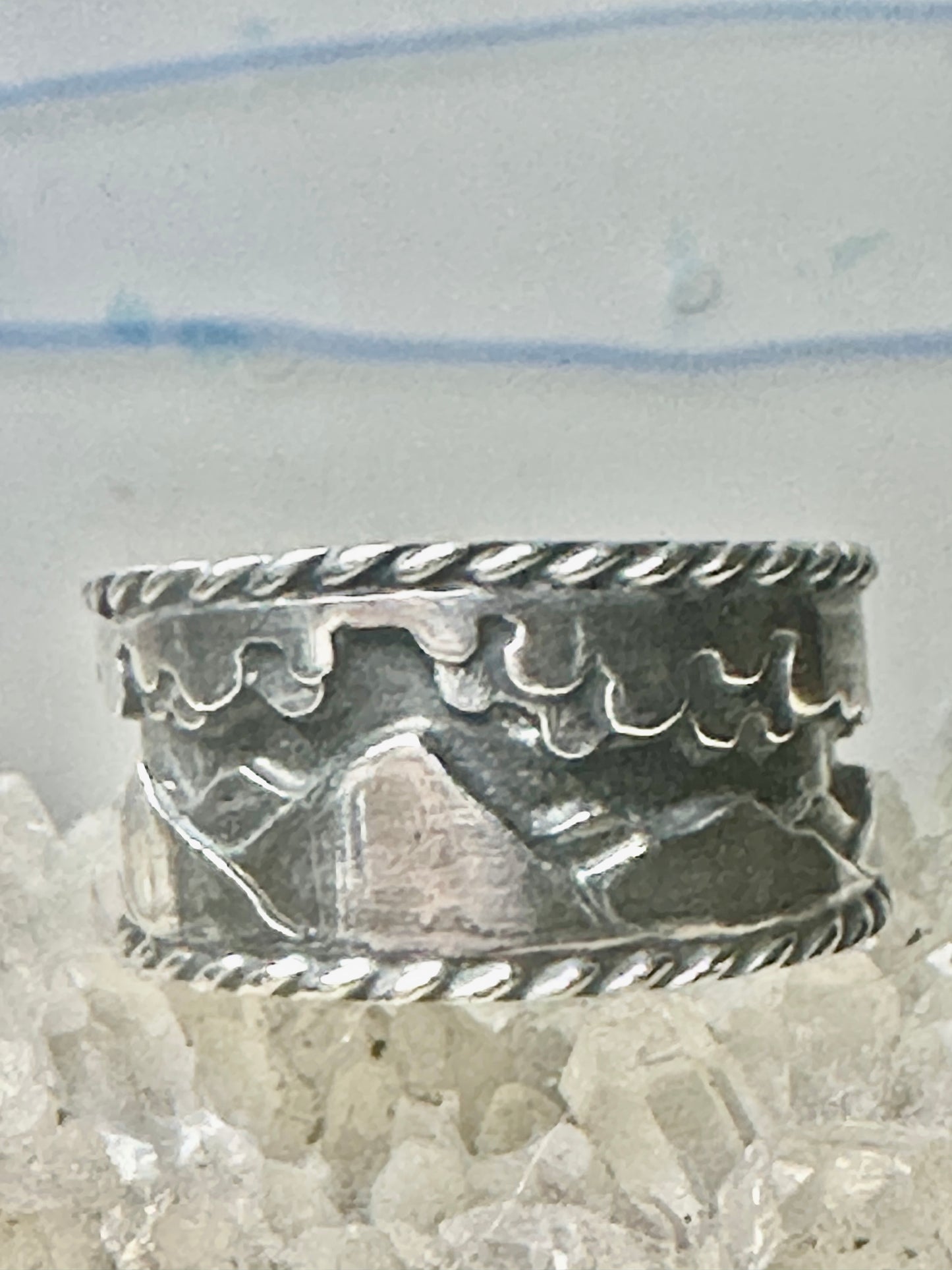 Mountains Clouds ring size 5 three D band southwest sterling silver women boys