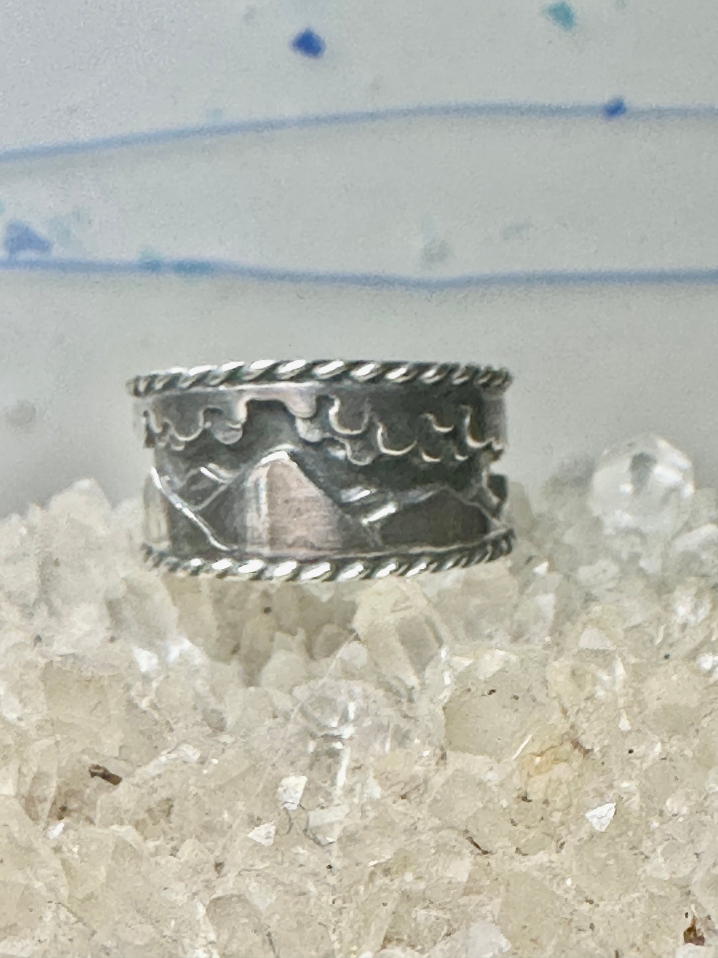 Mountains Clouds ring size 5 three D band southwest sterling silver women boys