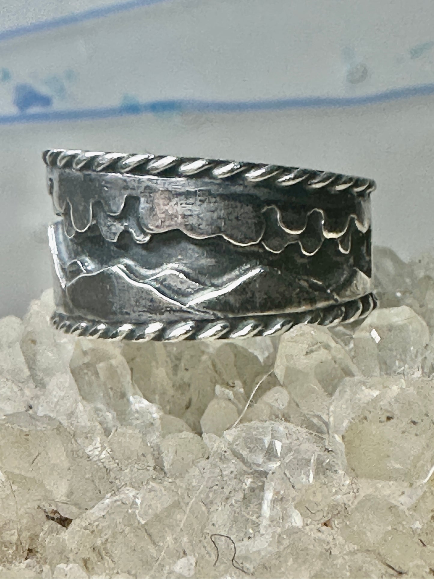 Mountains Clouds ring size 5 three D band southwest sterling silver women boys