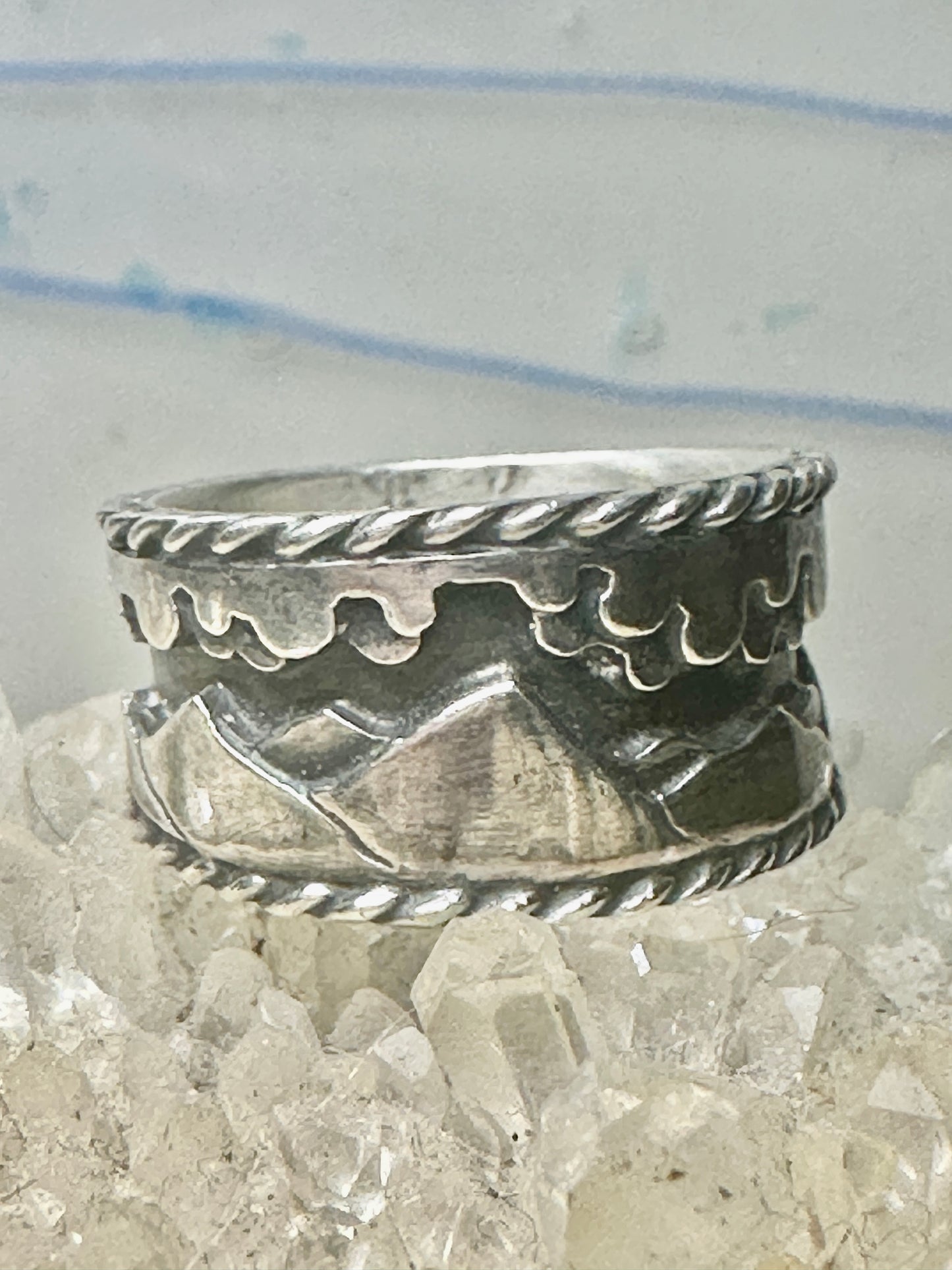 Mountains Clouds ring size 5 three D band southwest sterling silver women boys