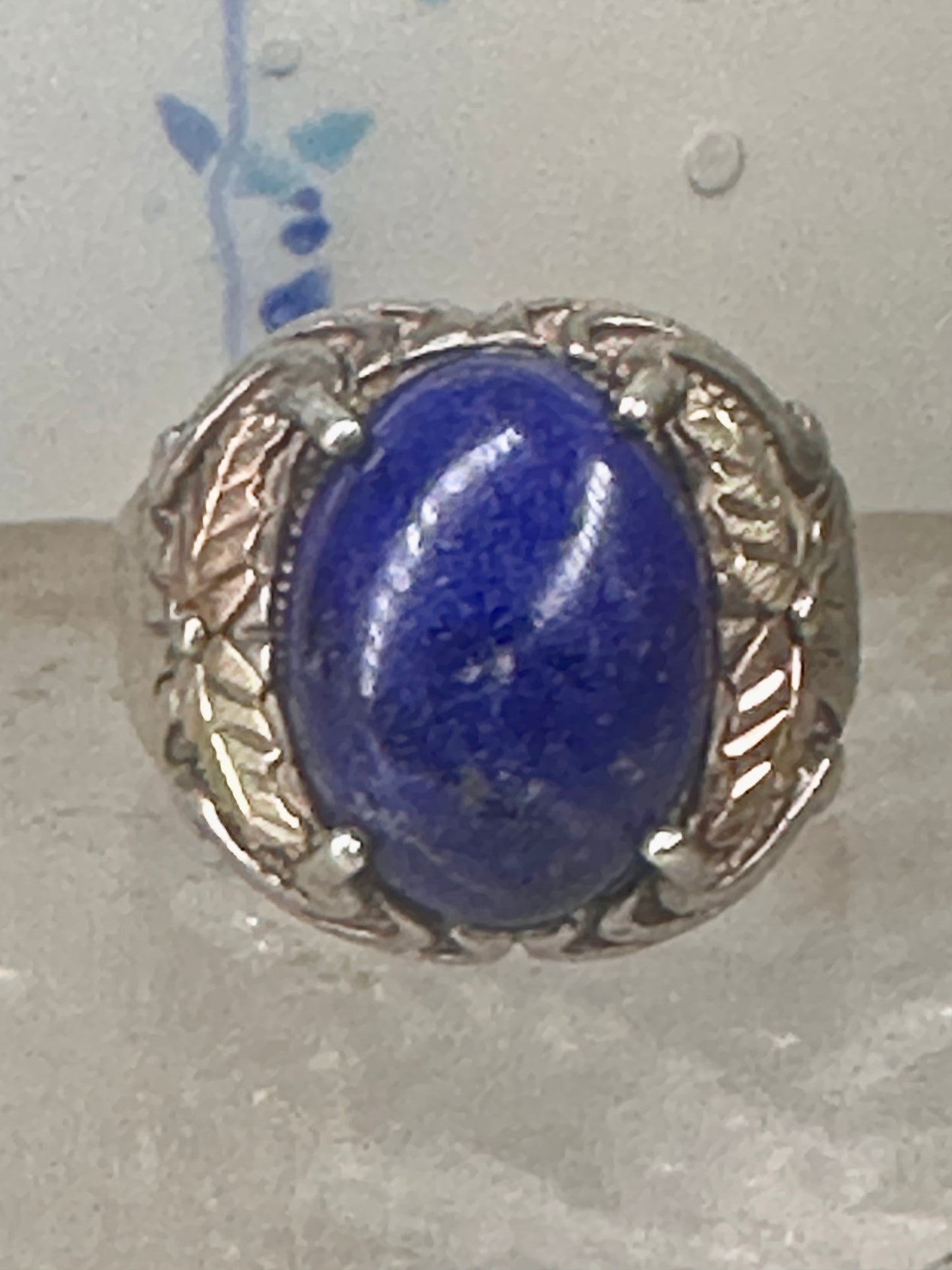 Blue Hills Gold ring Blue lapis band leaves size 9.75 sterling silver women men