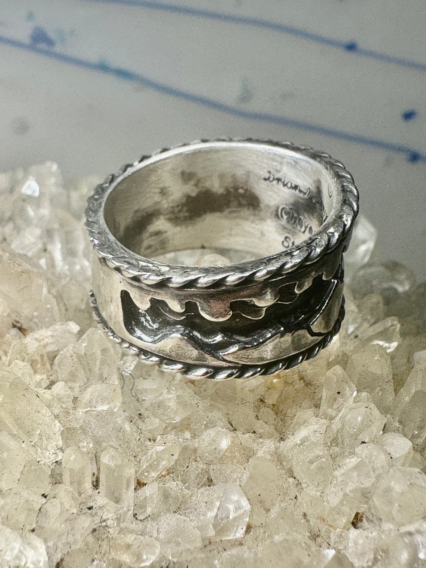 Mountains Clouds ring size 5 three D band southwest sterling silver women boys