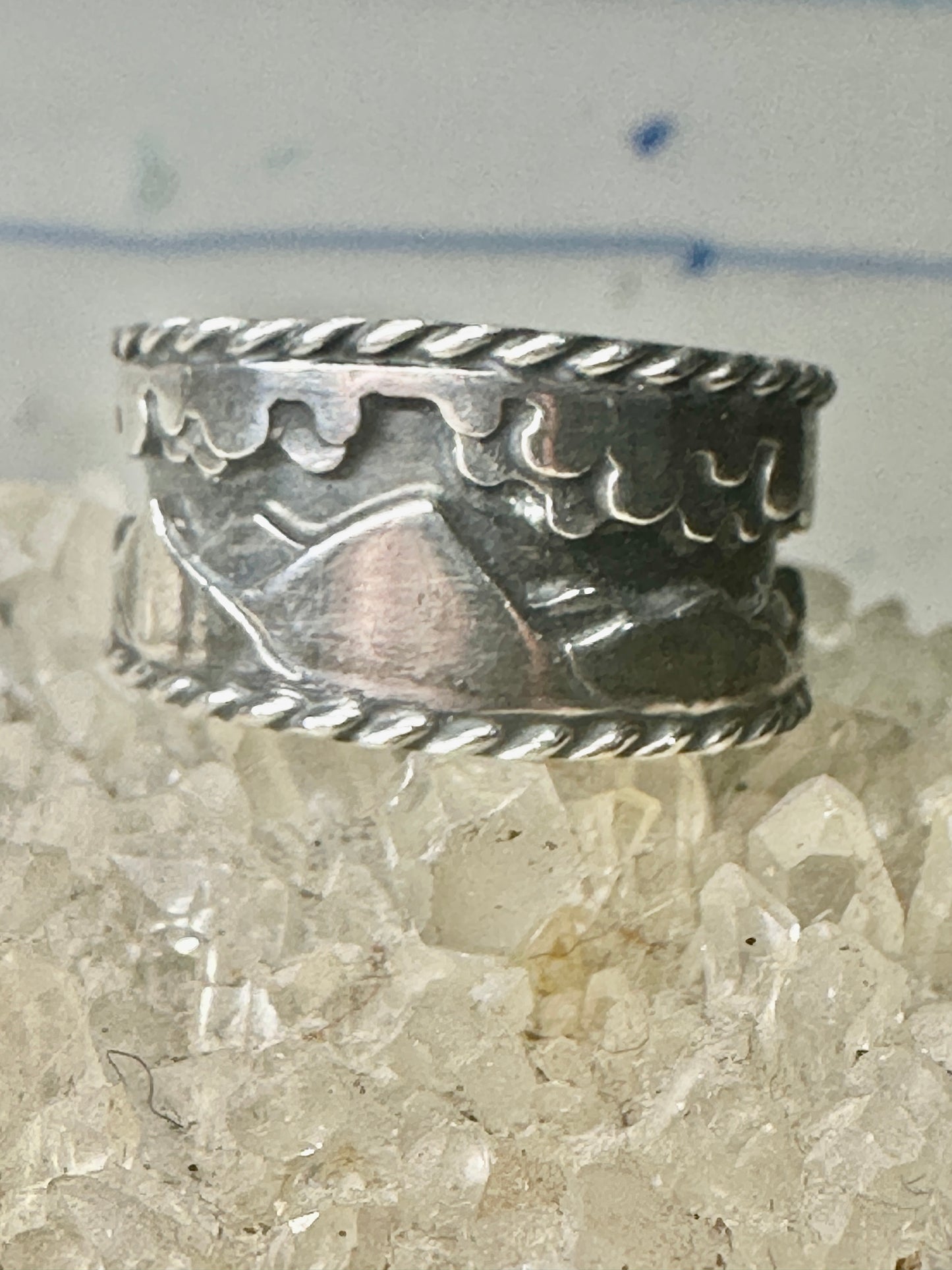 Mountains Clouds ring size 5 three D band southwest sterling silver women boys