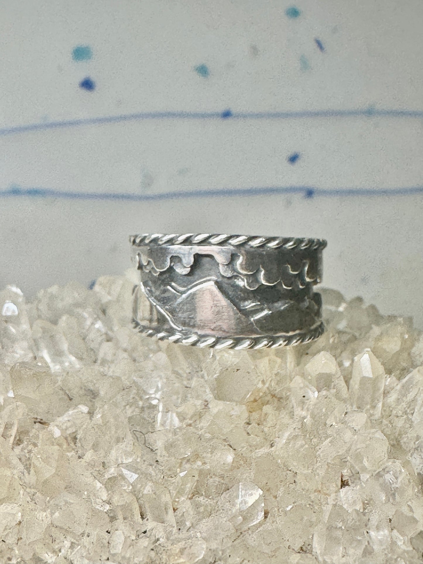 Mountains Clouds ring size 5 three D band southwest sterling silver women boys