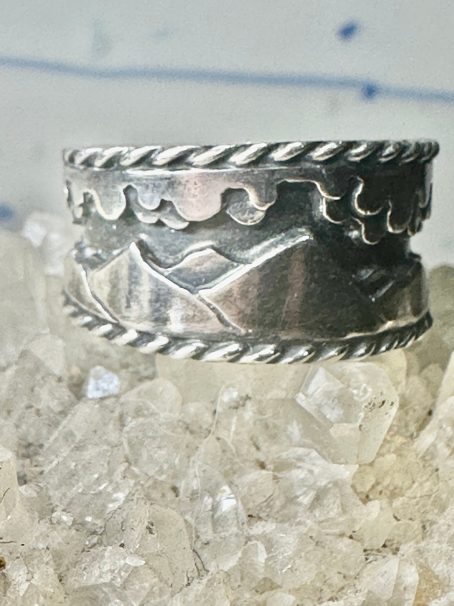 Mountains Clouds ring size 5 three D band southwest sterling silver women boys