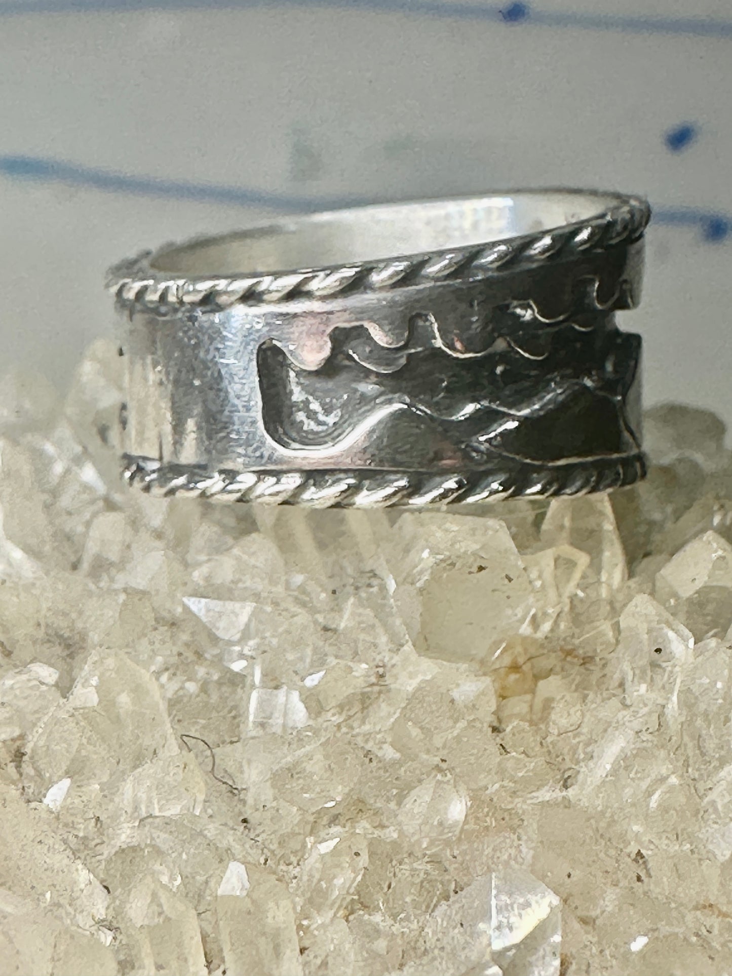 Mountains Clouds ring size 5 three D band southwest sterling silver women boys