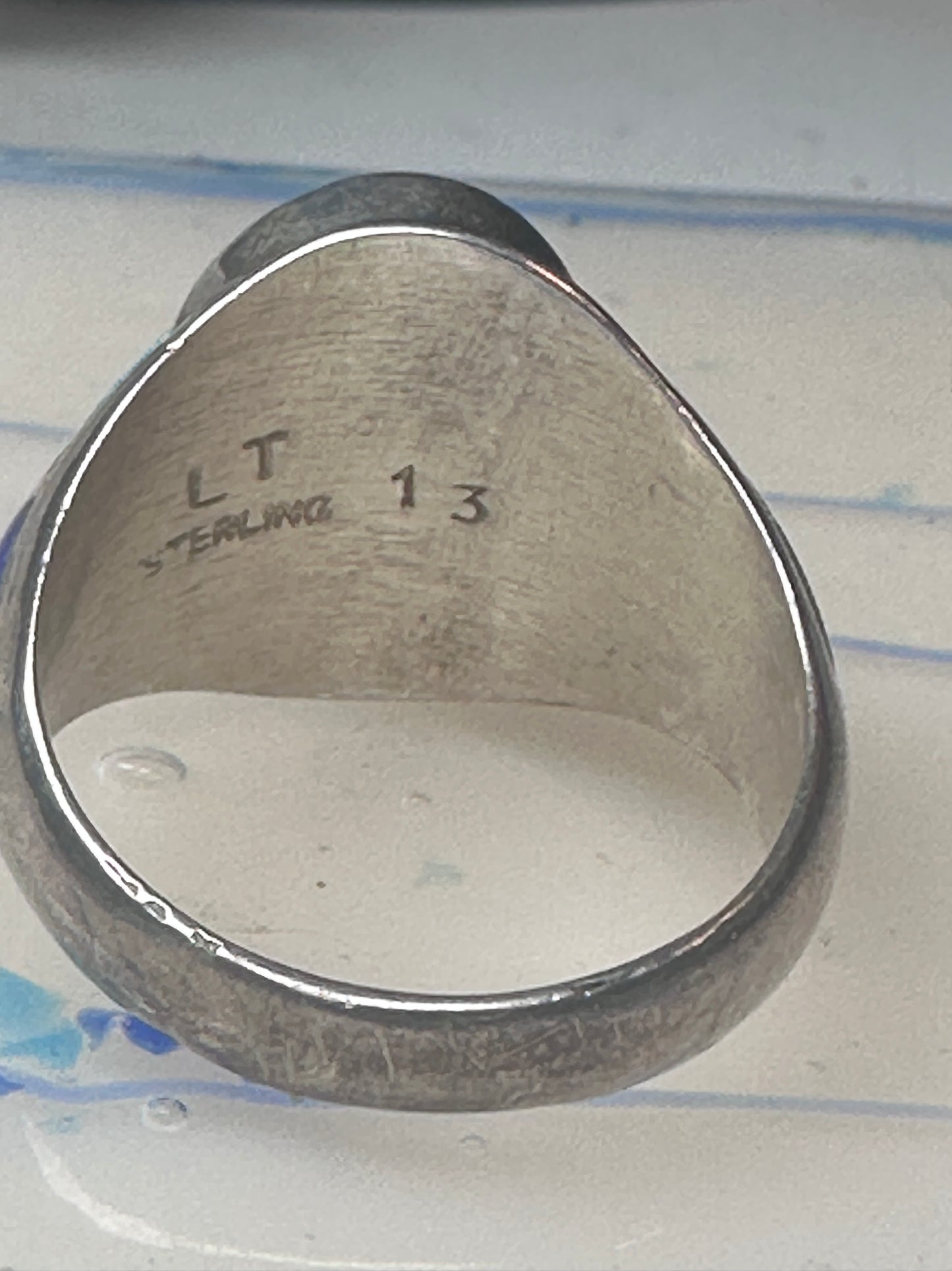 Vintage Signed LT Leroy Thomas Navajo Sterling Silver Multi-Stone Inlay Ring - Size 13