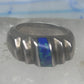 Vintage Mexican Sterling Silver Azurite Inlay Heavy Band Ring Size 8.25