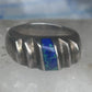 Vintage Mexican Sterling Silver Azurite Inlay Heavy Band Ring Size 8.25