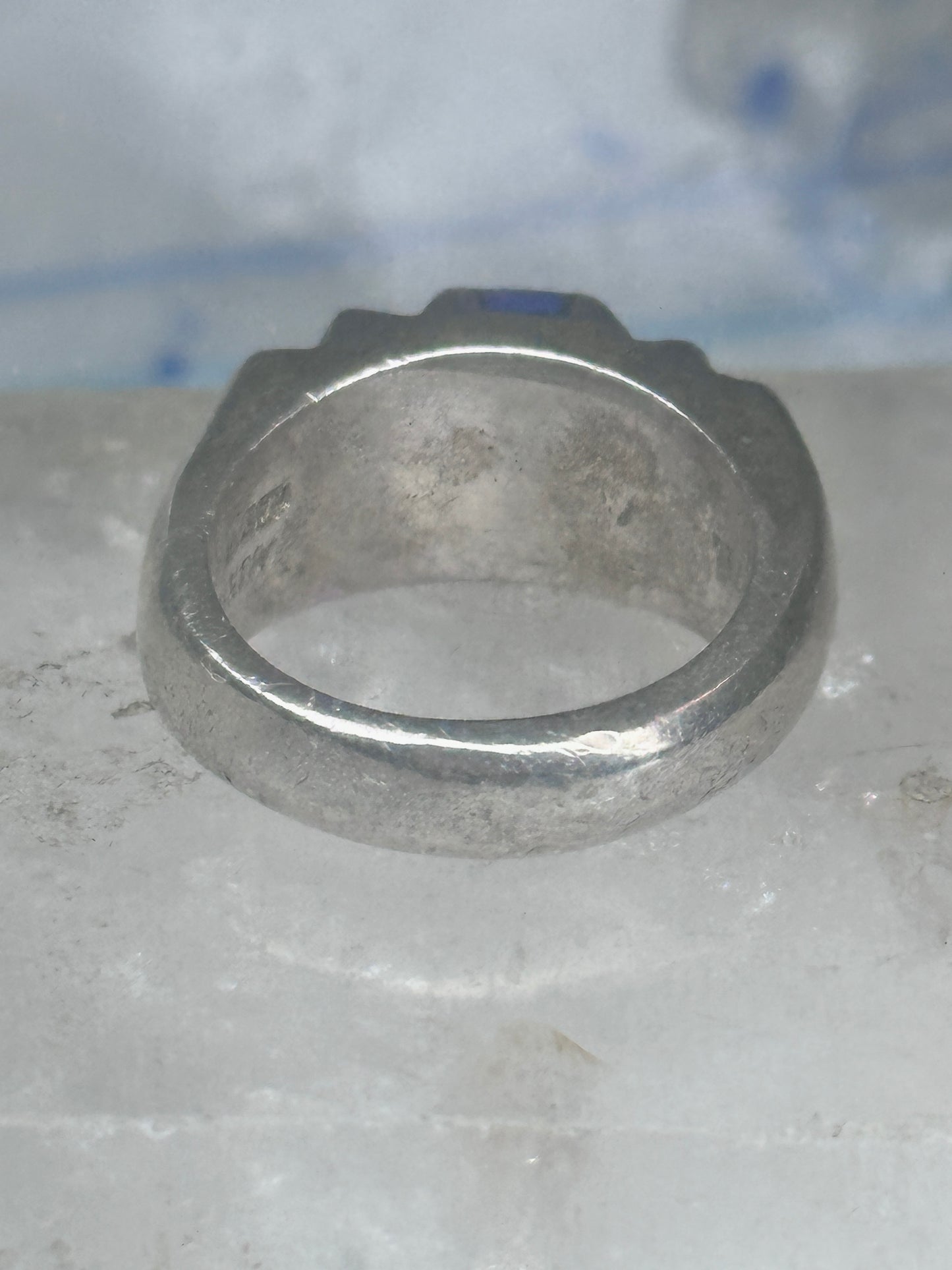 Vintage Mexican Sterling Silver Azurite Inlay Heavy Band Ring Size 8.25