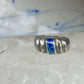 Vintage Mexican Sterling Silver Azurite Inlay Heavy Band Ring Size 8.25