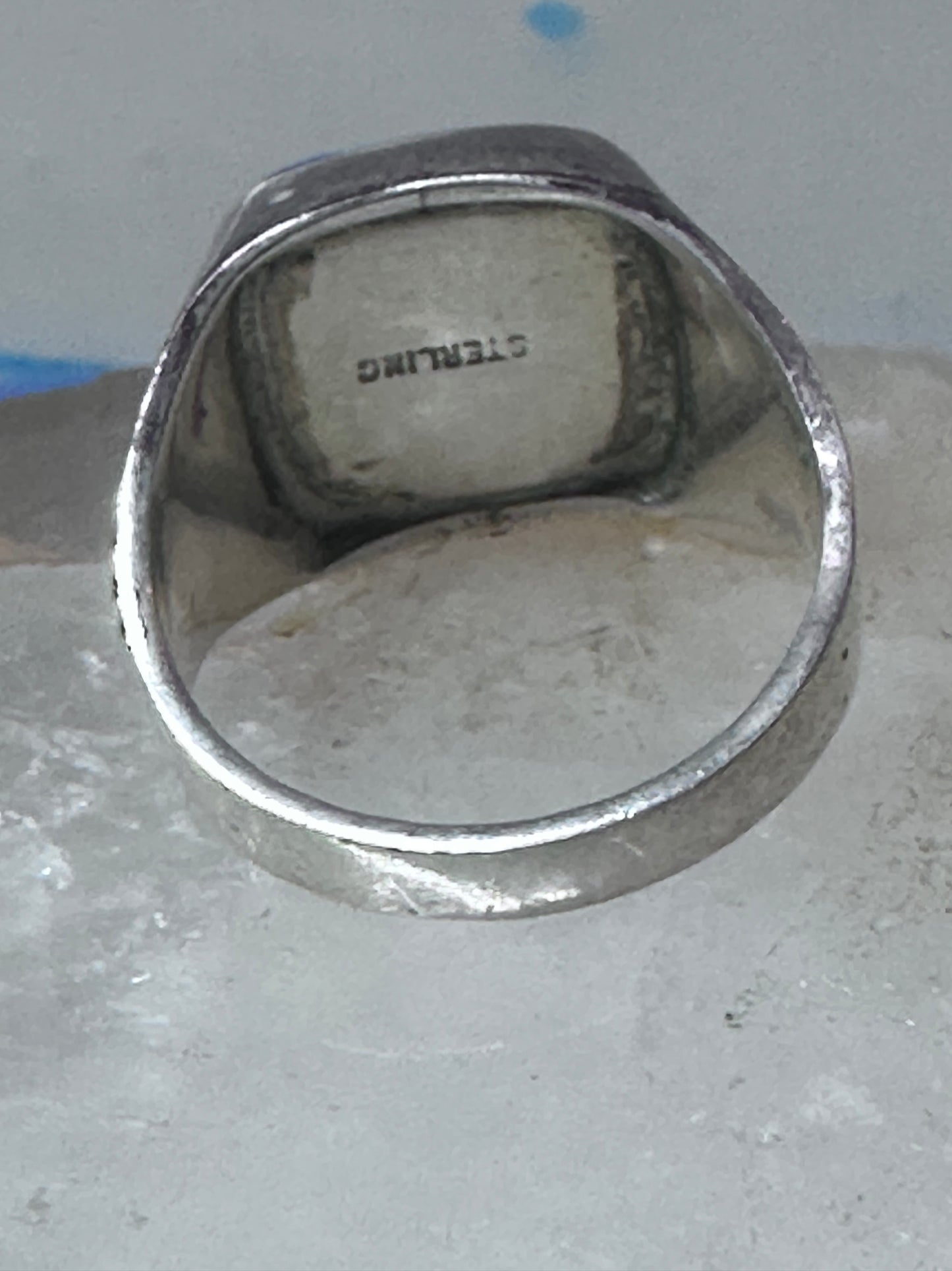 Turquoise ring Zuni inlay coral sterling silver size 9 women men