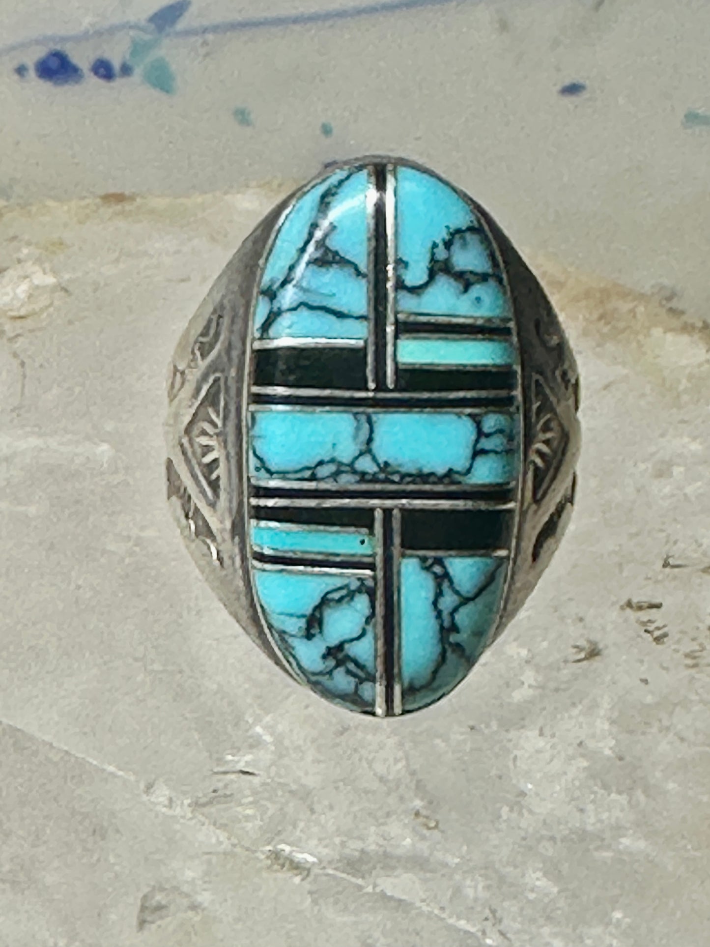 Navajo ring turquoise onyx size 9 sterling silver women men