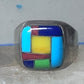 Turquoise ring Zuni inlay coral sterling silver size 9 women men