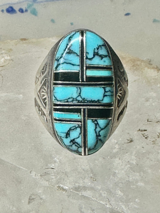 Navajo ring turquoise onyx size 9 sterling silver women men