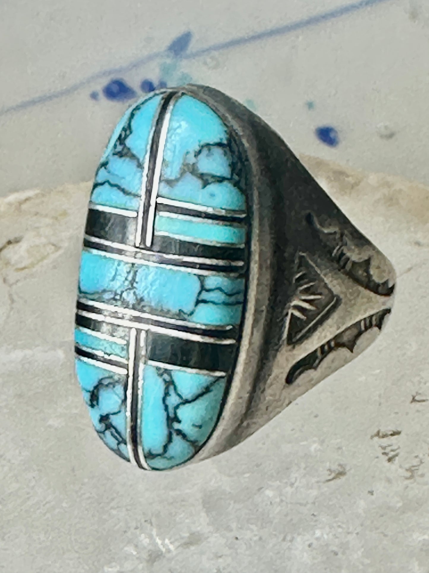 Navajo ring turquoise onyx size 9 sterling silver women men