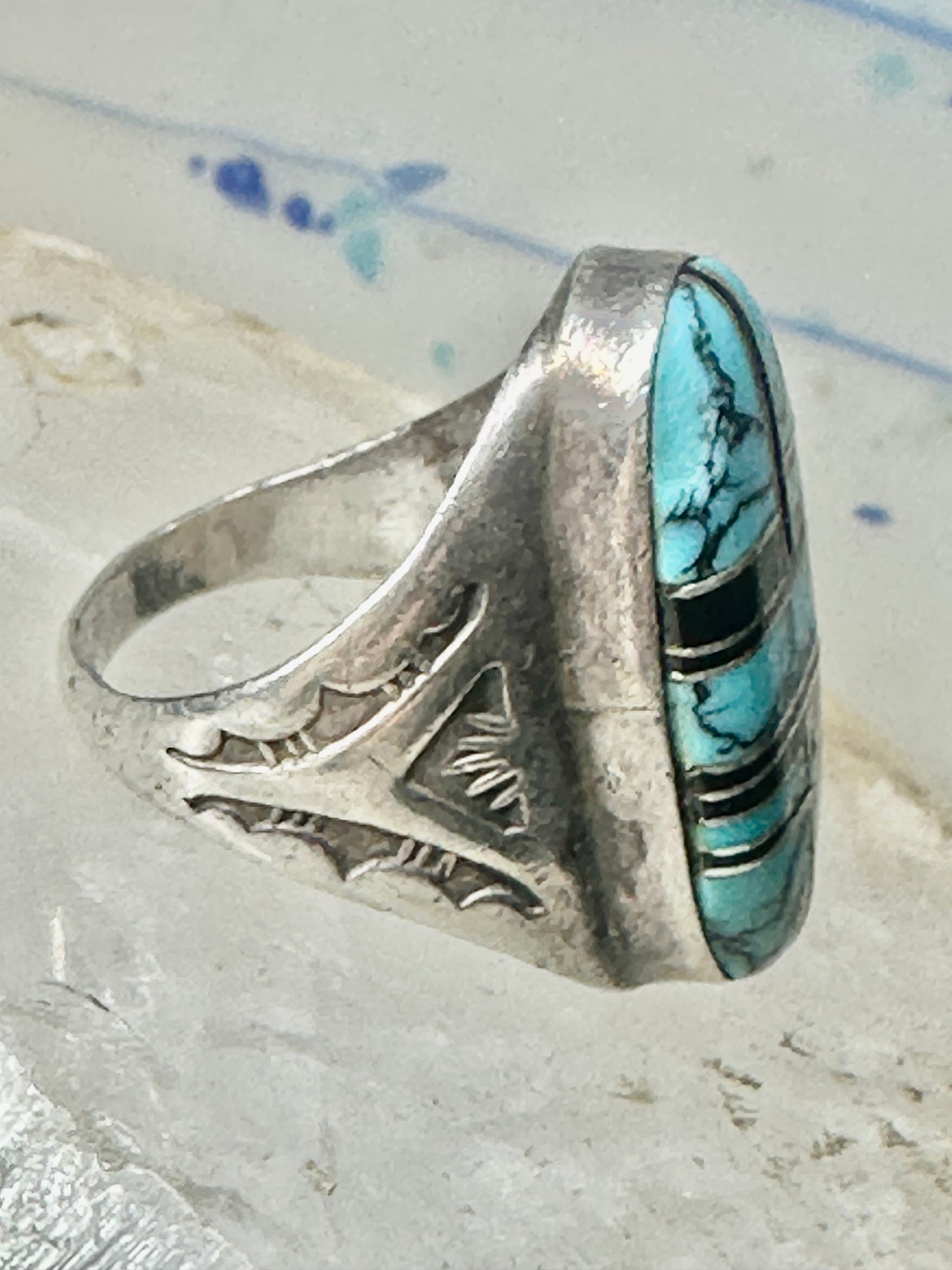 Navajo ring turquoise onyx size 9 sterling silver women men