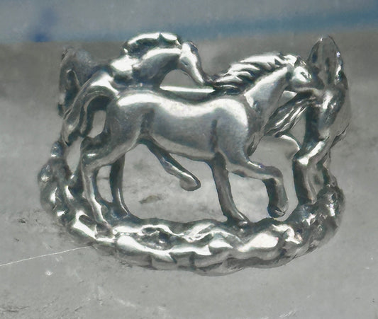 Vintage Sterling Silver Running Wild Horses Band Ring Size 6.75