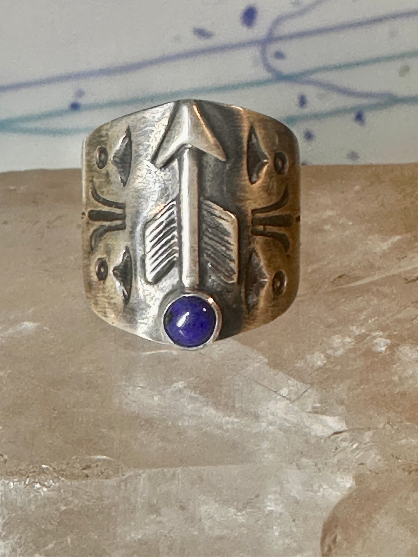 Vintage Southwest blue lapis lazuli arrow size 6.25 sterling silver women men