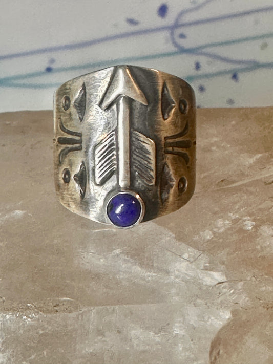 Vintage Southwestern Arrow Lapis Lazuli Ring - Copperfield Signed Bear Paw Mark - Size 6.25