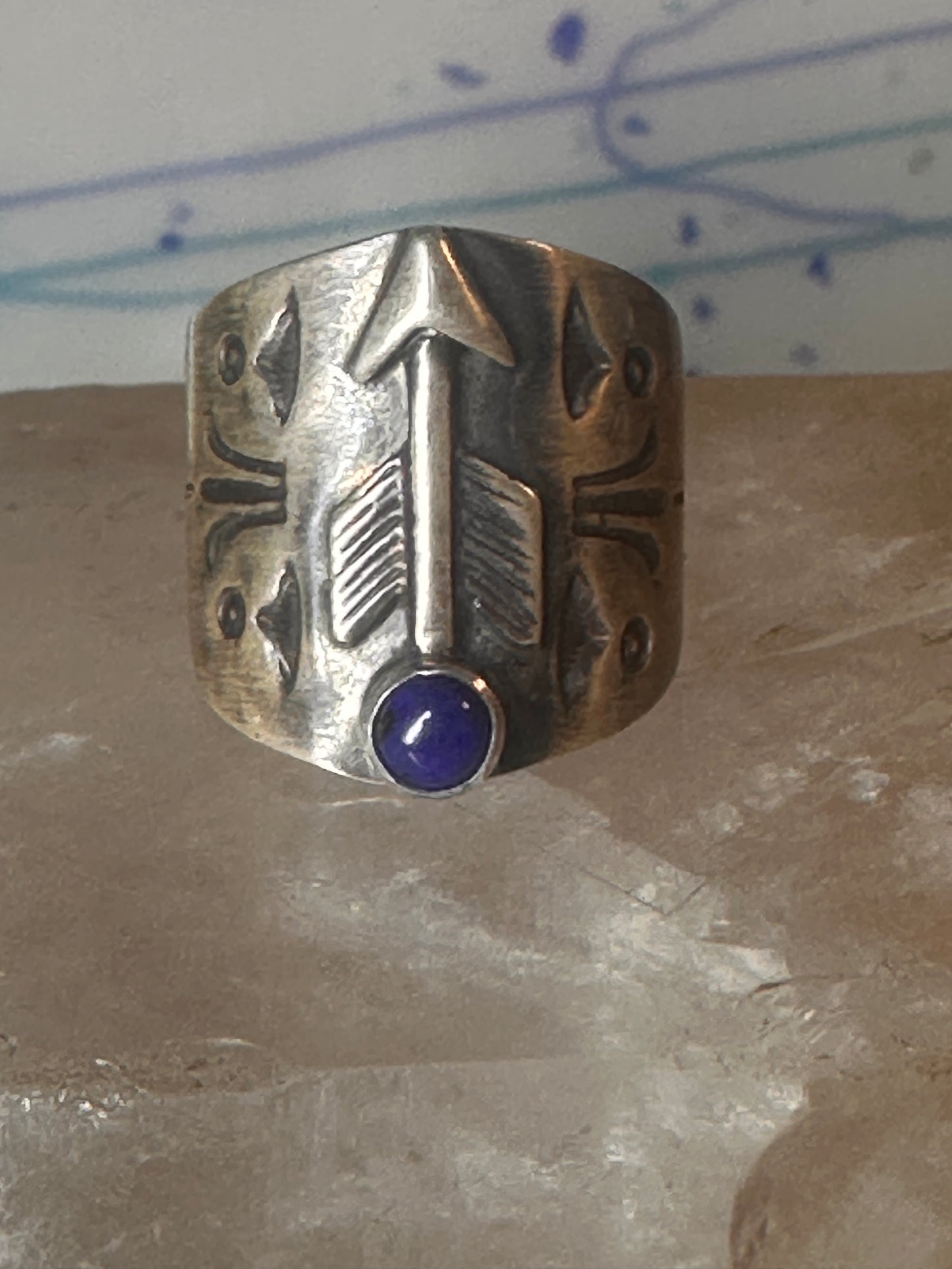 Vintage Southwest blue lapis lazuli arrow size 6.25 sterling silver women men