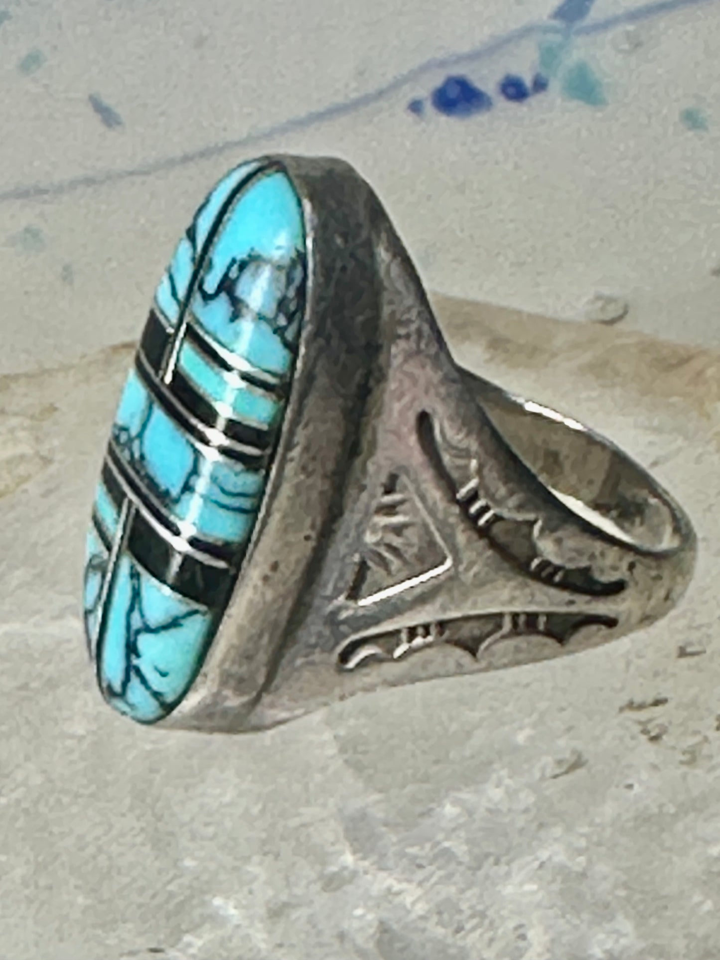 Navajo ring turquoise onyx size 9 sterling silver women men