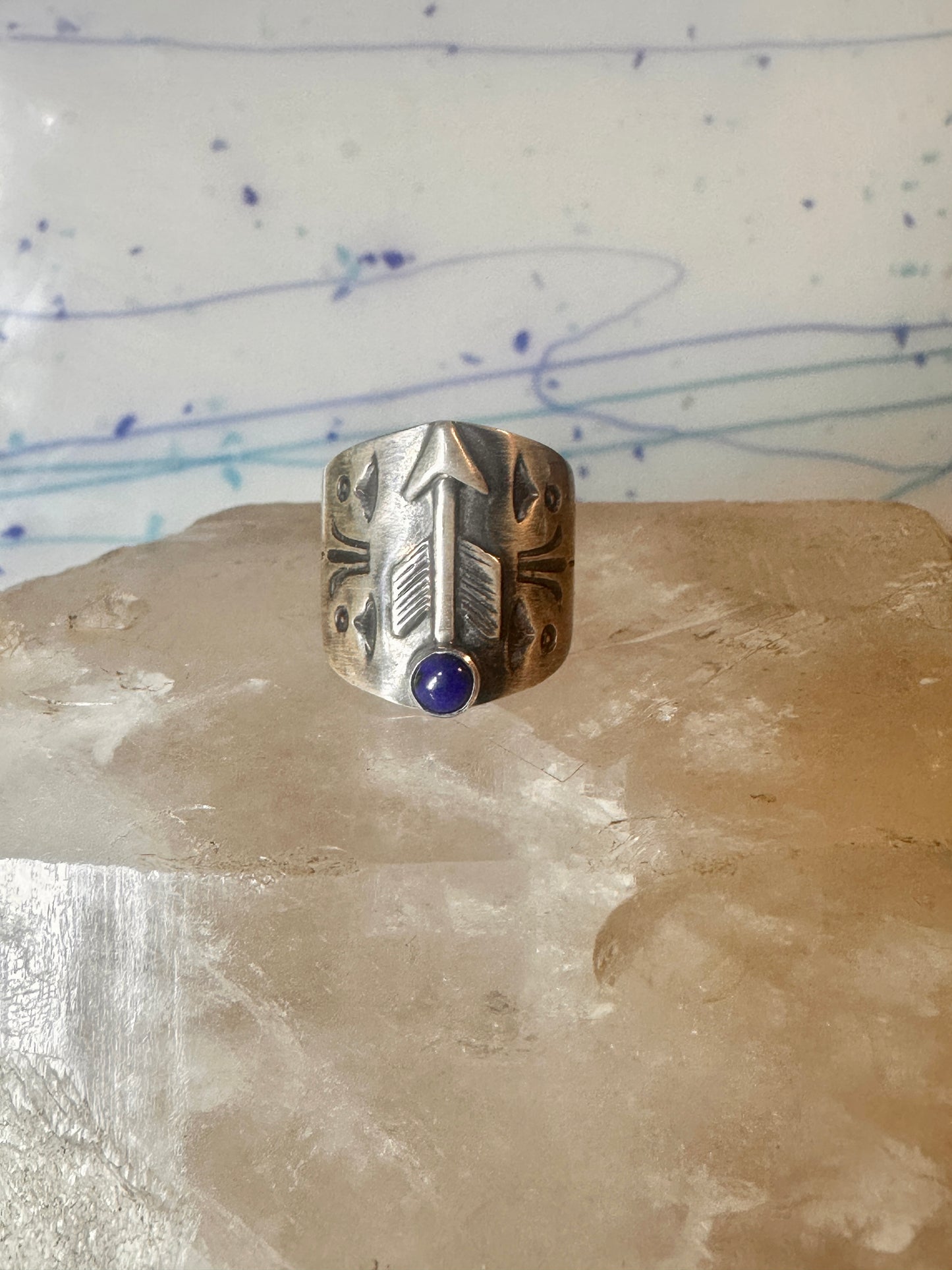 Vintage Southwest blue lapis lazuli arrow size 6.25 sterling silver women men