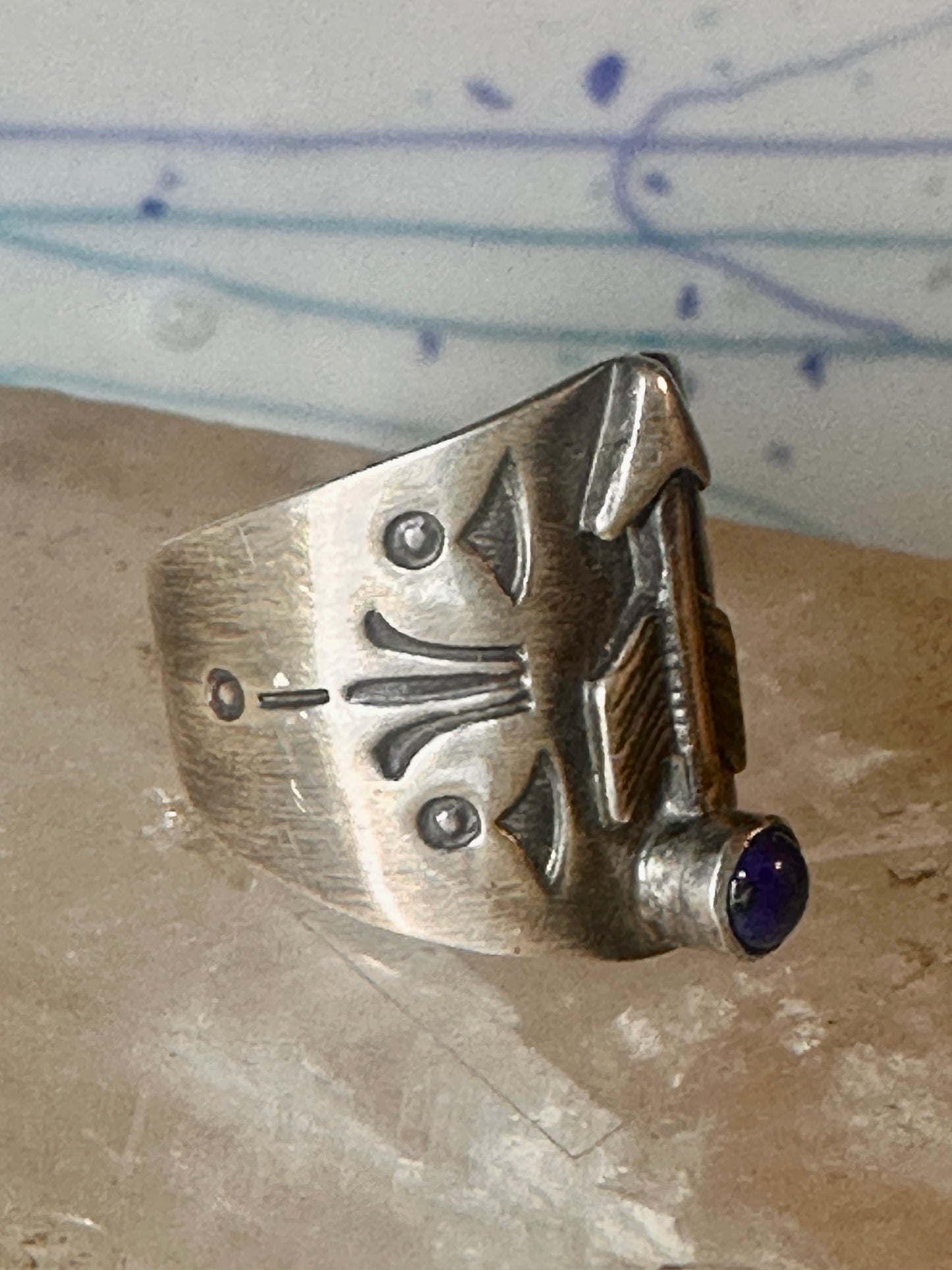 Vintage Southwest blue lapis lazuli arrow size 6.25 sterling silver women men