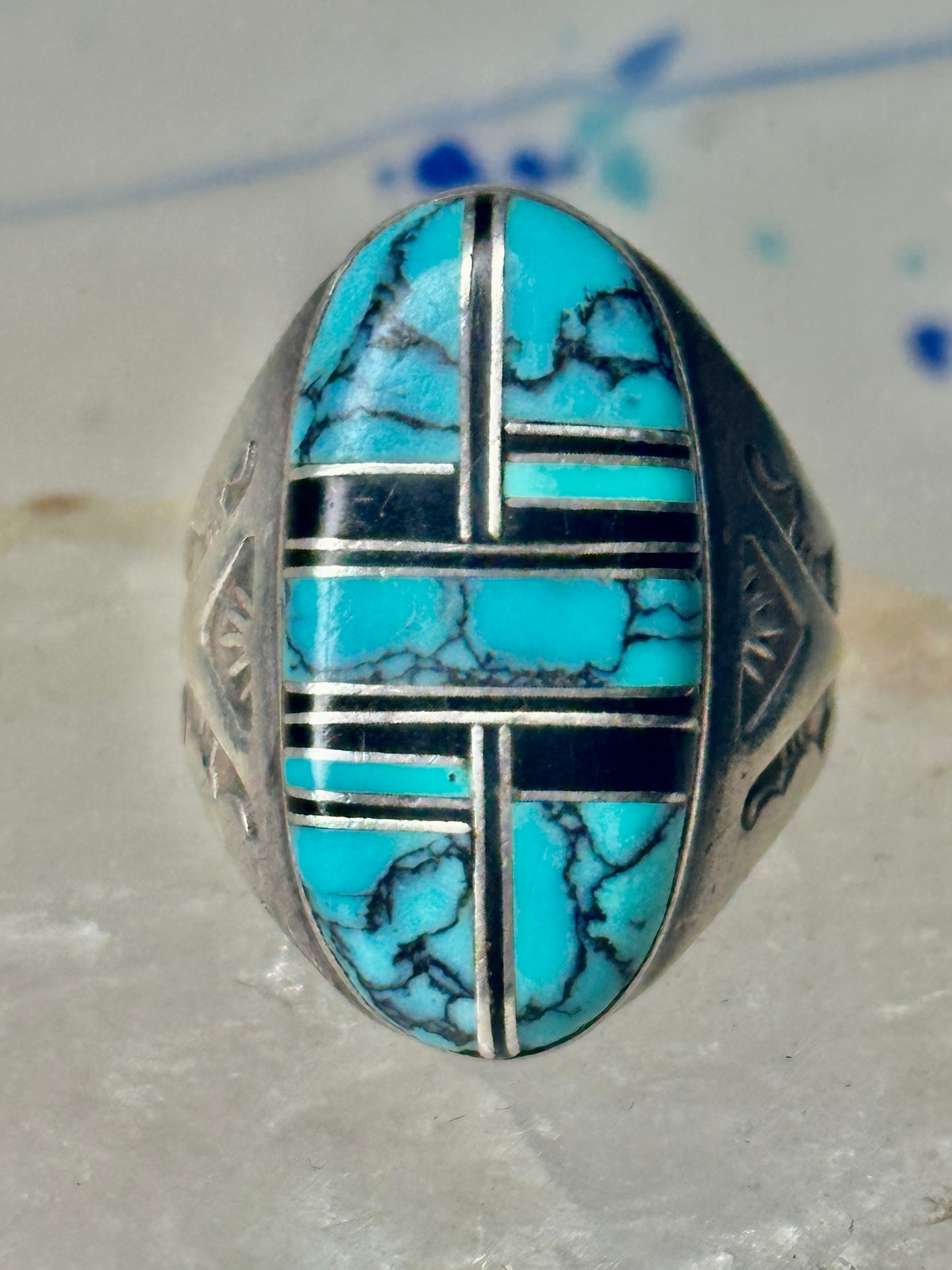 Navajo ring turquoise onyx size 9 sterling silver women men