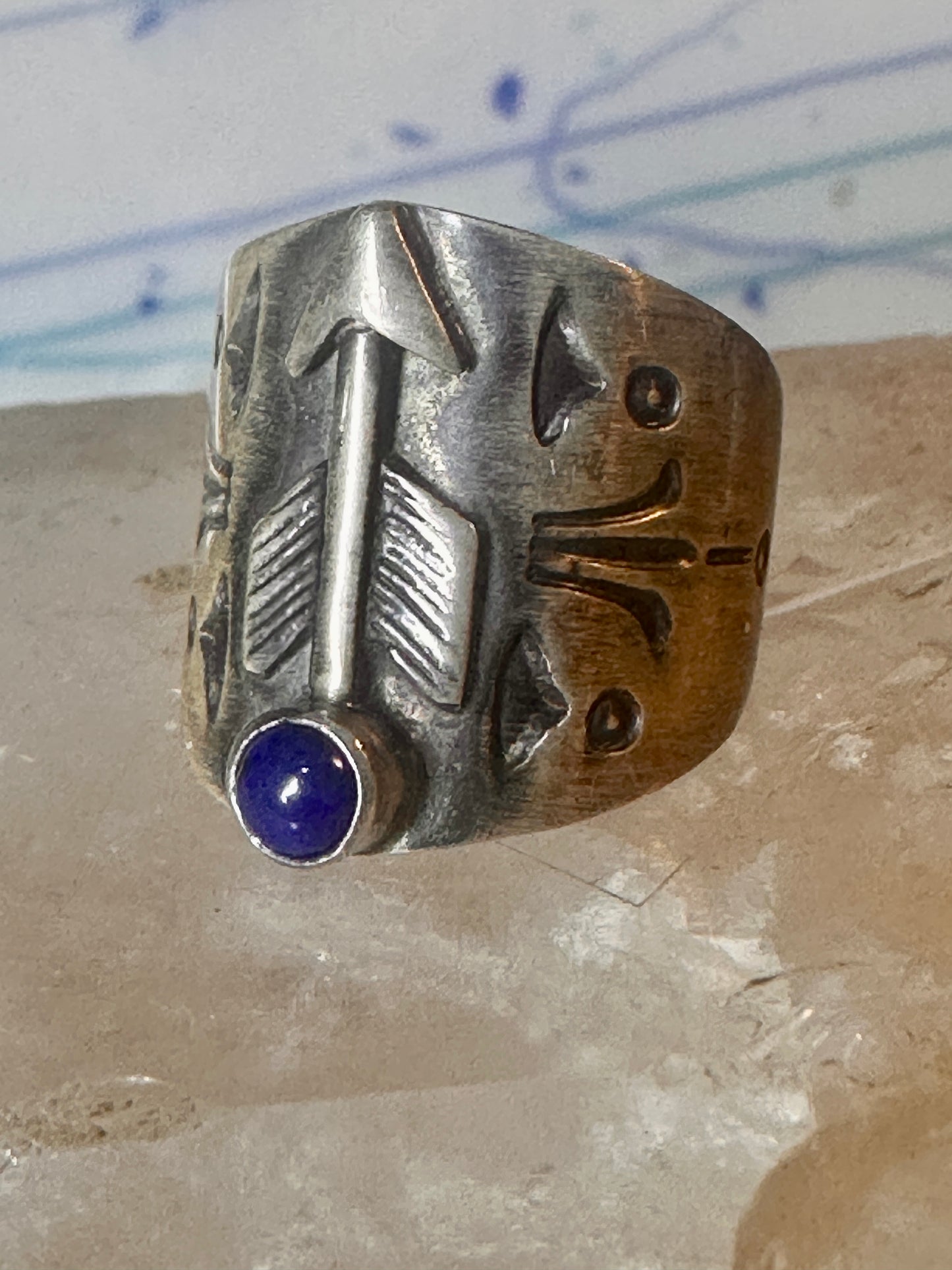 Vintage Southwest blue lapis lazuli arrow size 6.25 sterling silver women men