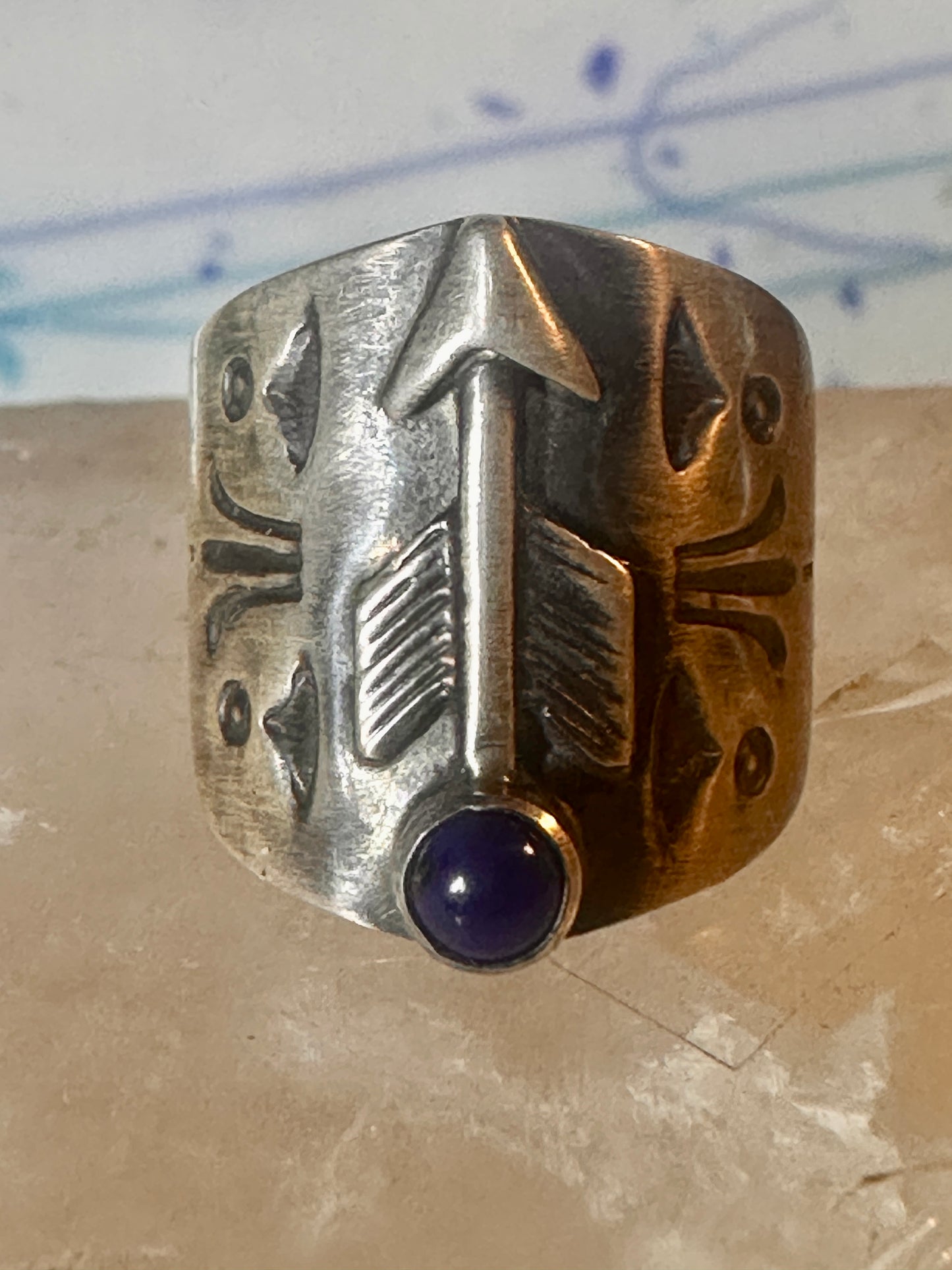 Vintage Southwest blue lapis lazuli arrow size 6.25 sterling silver women men