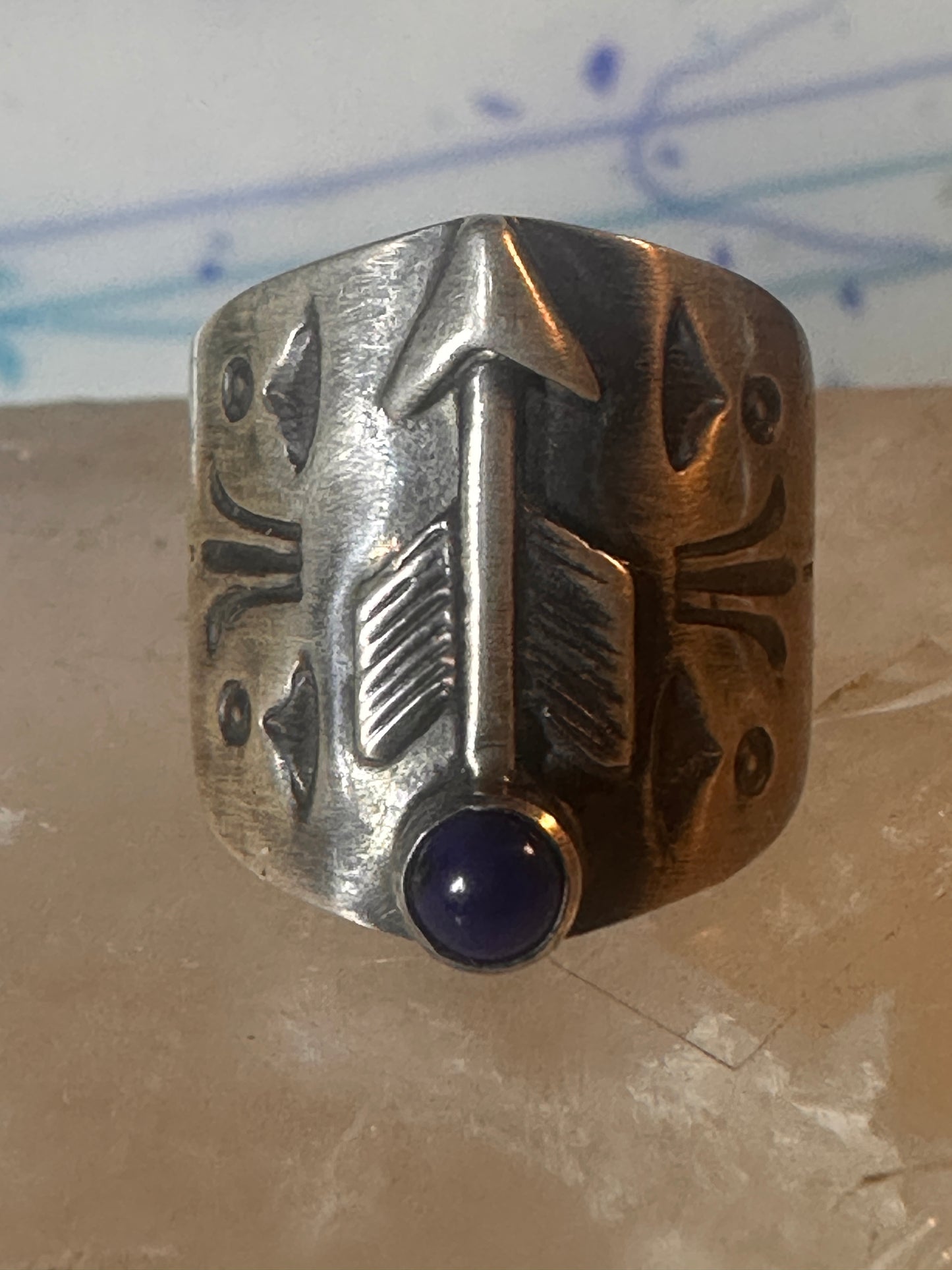 Vintage Southwest blue lapis lazuli arrow size 6.25 sterling silver women men