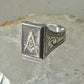 Masonic ring Mother of pearl Mason carved compass size 8.50 sterling silver women men
