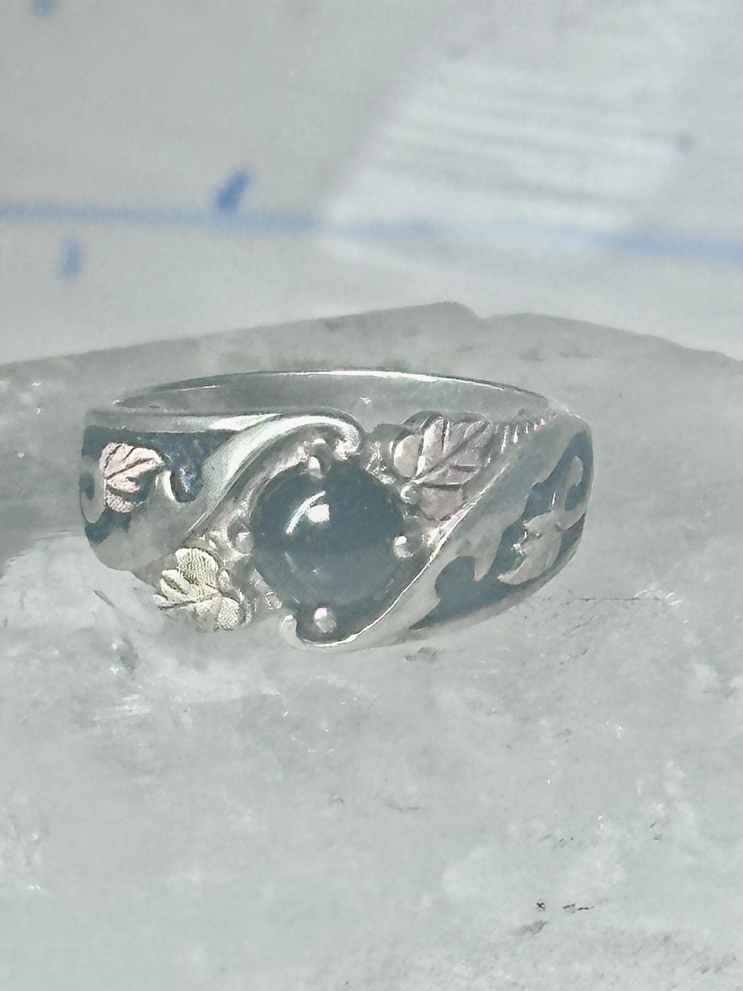 Black Hills Gold Ring onyx wedding leaves band size 6 sterling silver men women