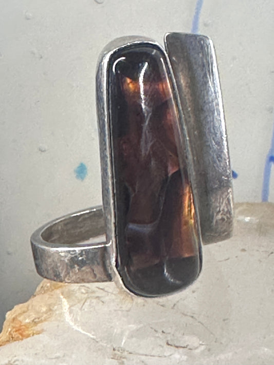 Fire Agate ring long modern brutalist size 6.50 sterling silver women