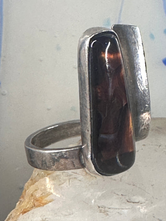 Fire Agate ring long modern brutalist size 6.50 sterling silver women