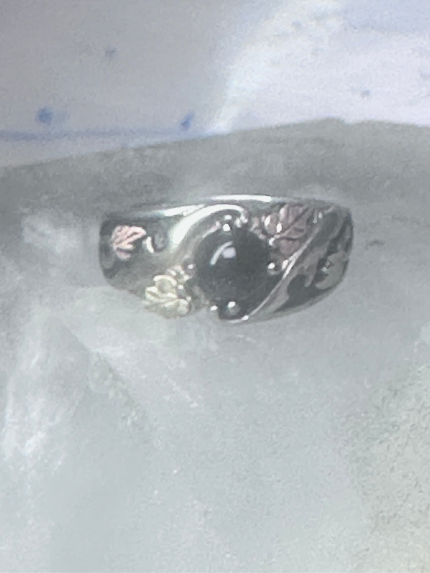 Black Hills Gold Ring onyx wedding leaves band size 6 sterling silver men women