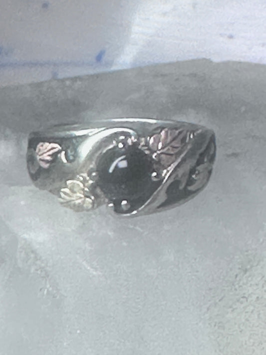 Black Hills Gold Ring onyx wedding leaves band size 6 sterling silver men women