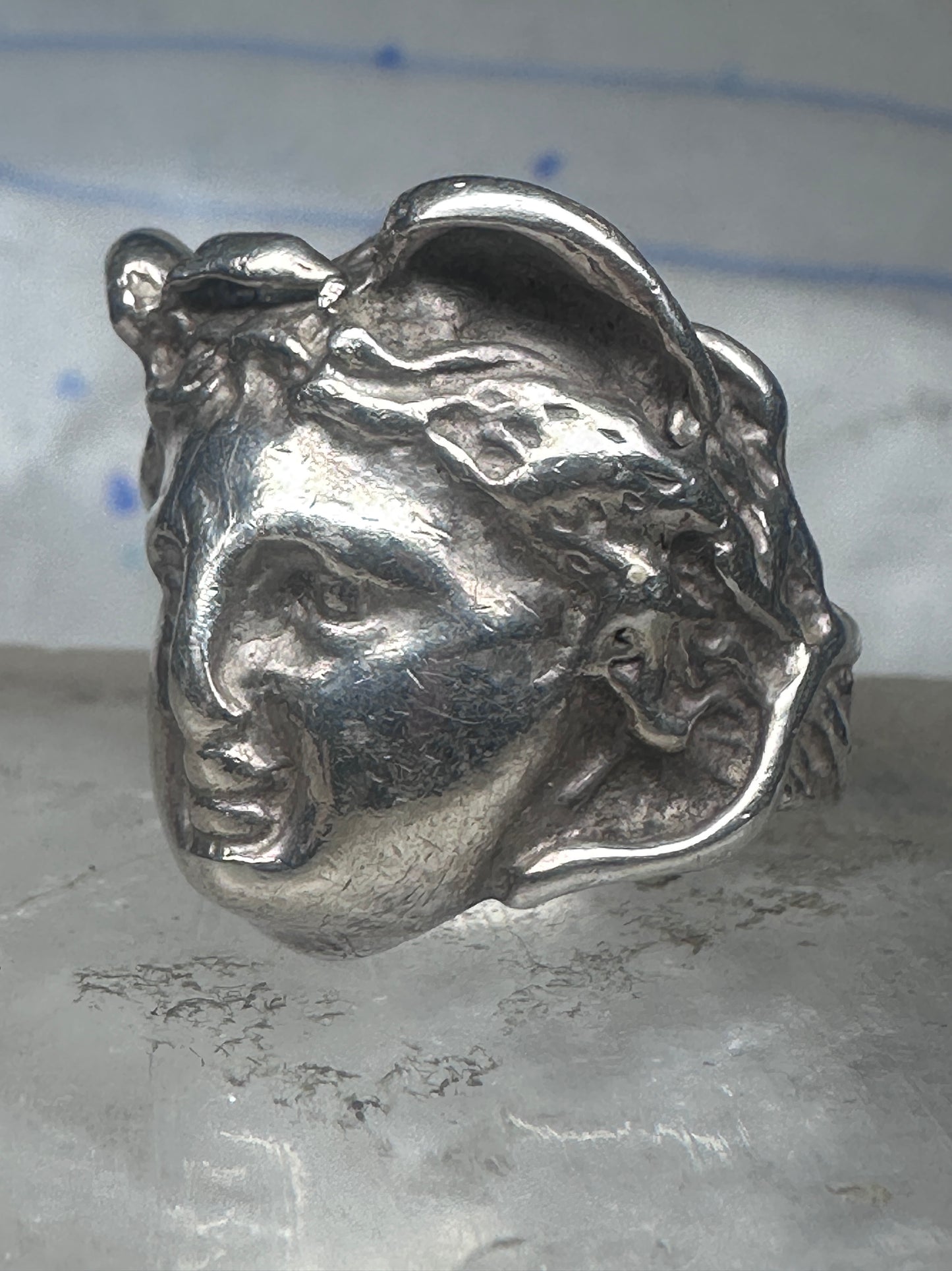 Vintage Sterling Silver Greek Medusa Gorgon Face High Relief Statement Ring Size 6 12g