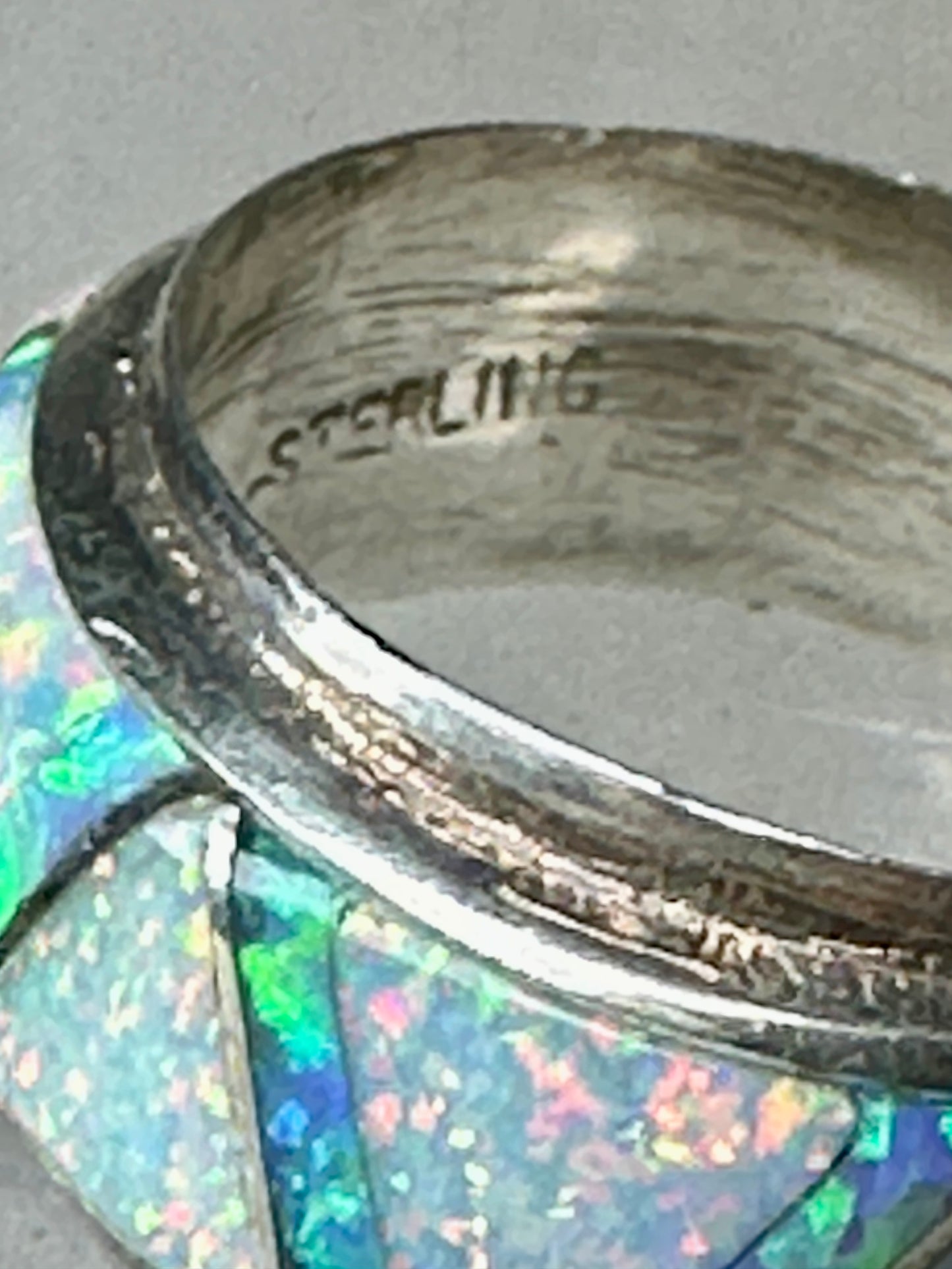 Lab Opal ring Native American band size 5.75 sterling silver women men